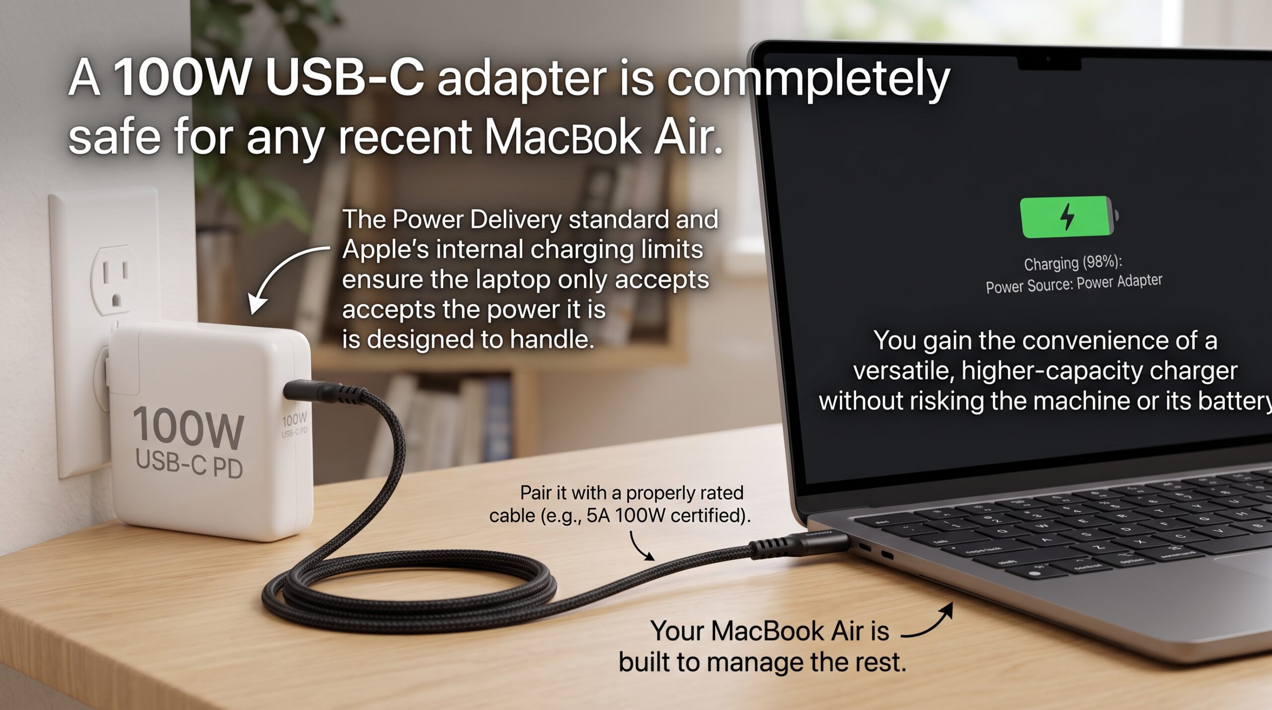 Is Charging A MacBook Air Using A 100W Adapter Safe?